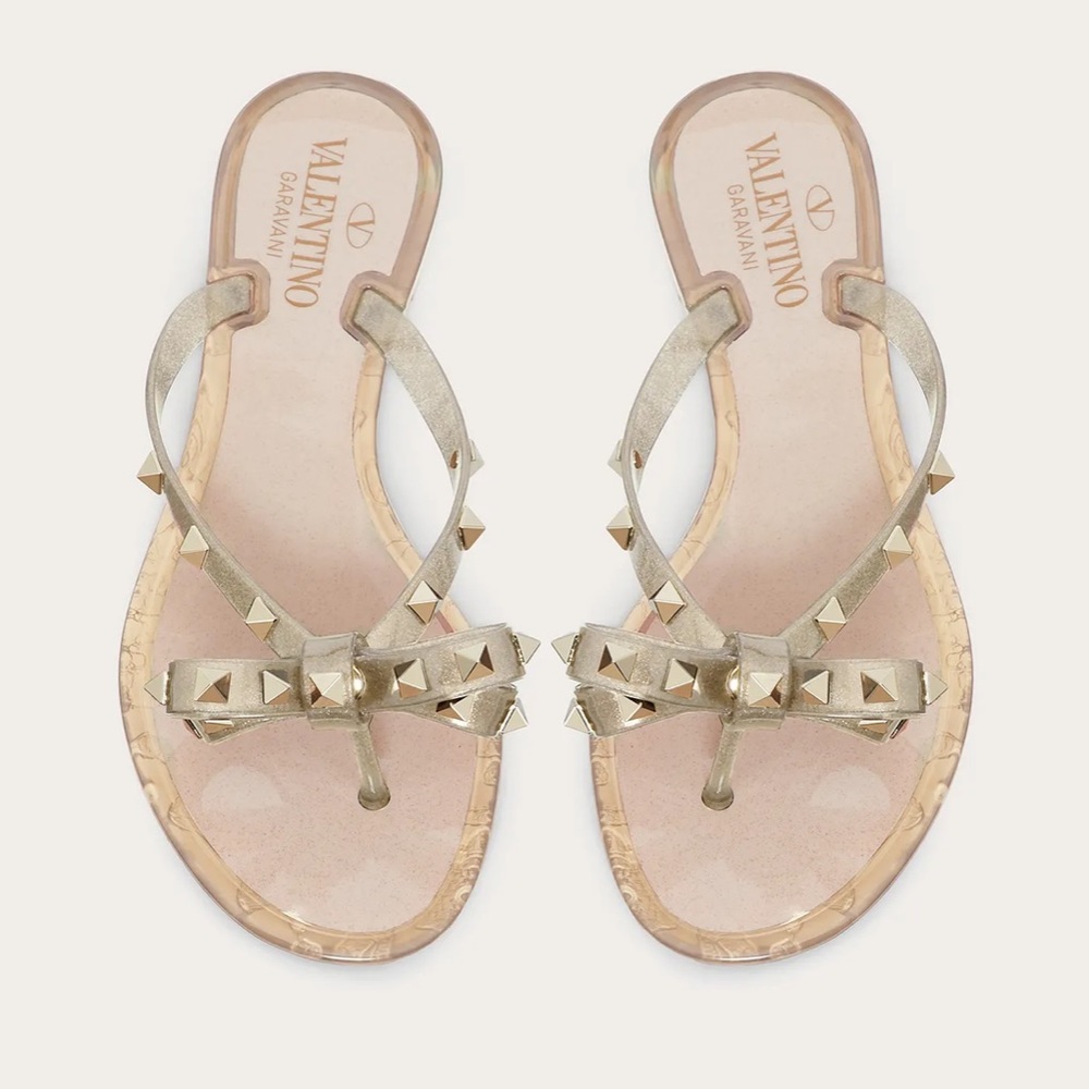 🔺Sold🔺Valentino Garavani Rockstud Glittered Bow Thong Slides